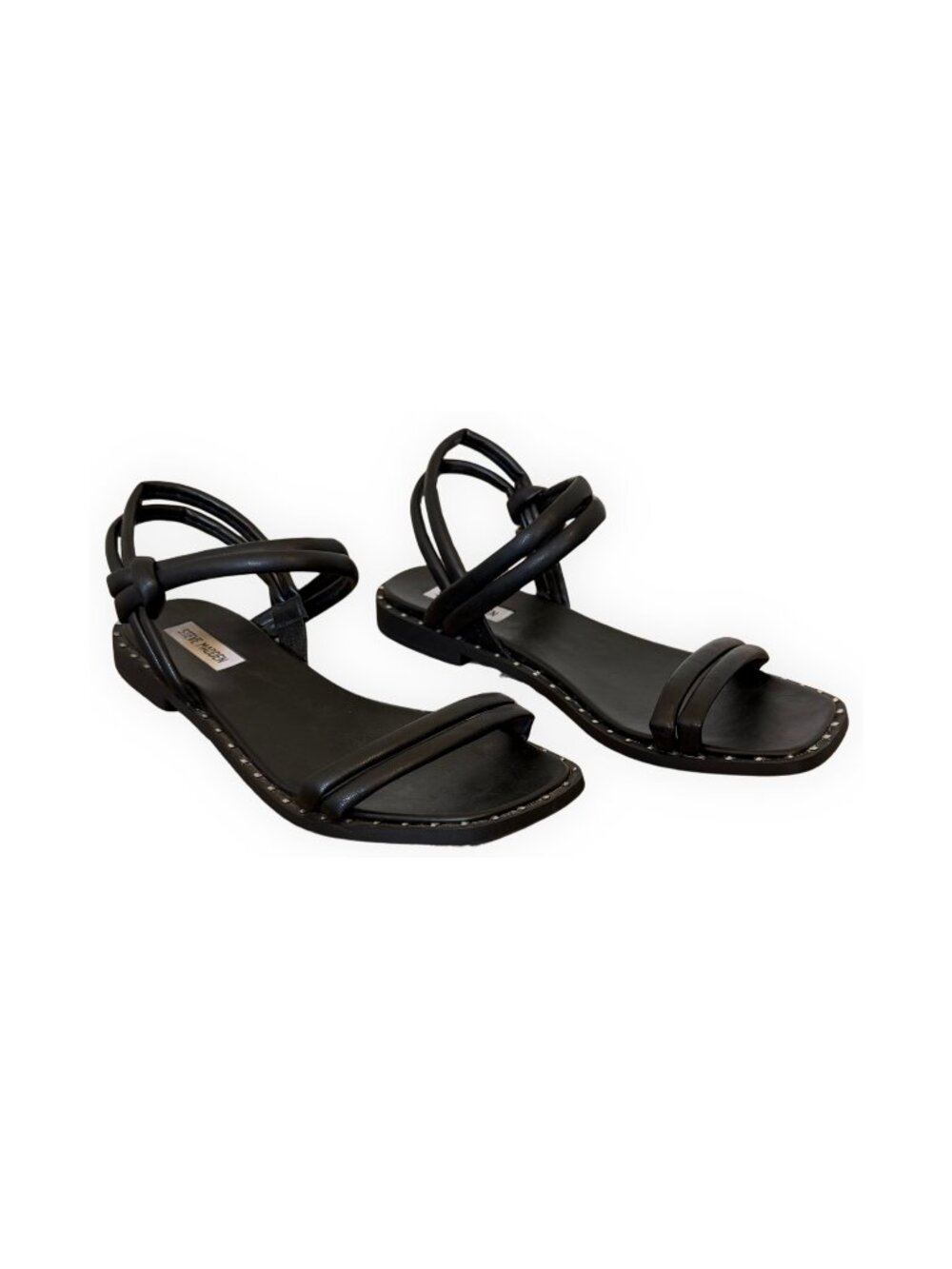 Steve Madden Javva Black Strappy Flat Sandals Studded Trim Size 10